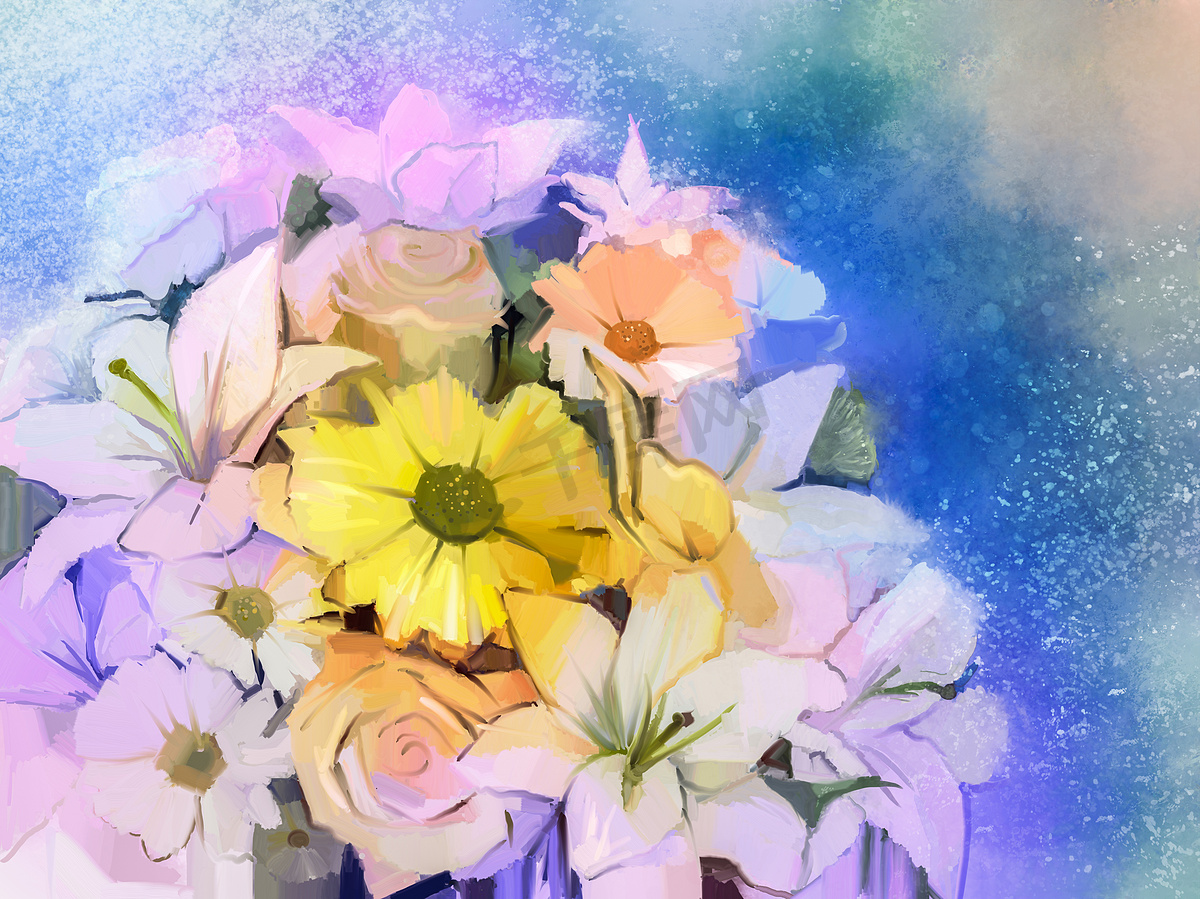 玫瑰花束油画图片-玫瑰花束油画素材-玫瑰花束油画模板图片下载-千库网