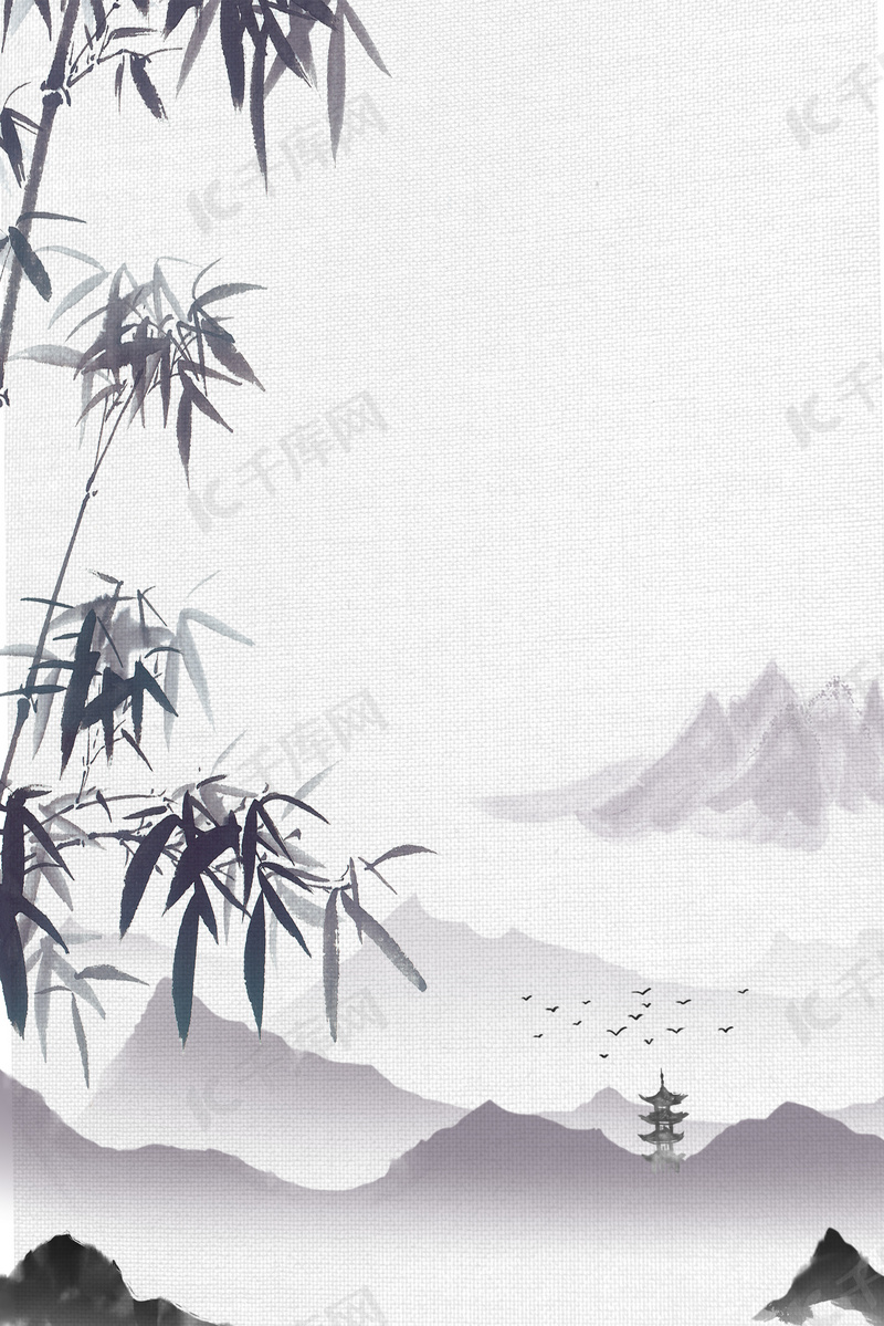 水墨竹子山水复古背景图片免费下载-千库网