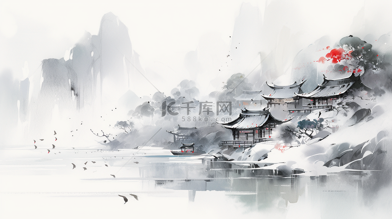 中国水墨画山水风景水墨山水插画背景图片免费下载_/高清大图_千库网