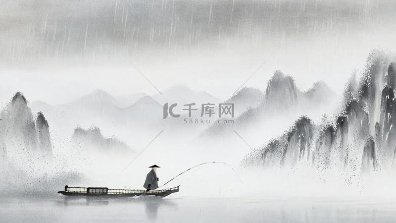 冬天国风水墨山水孤舟蓑笠翁独钓寒江雪诗词背景图片免费下载_/高清大图