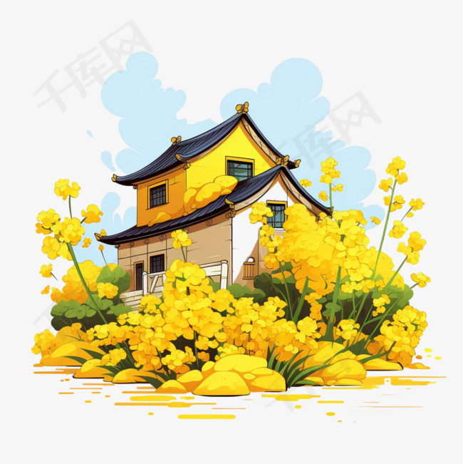油菜花房屋元素立体免抠图案素材图片免费下载-千库网