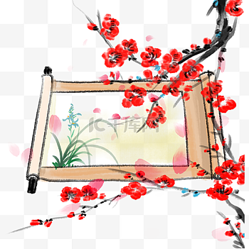 梅花卷轴图片-梅花卷轴图片素材免费下载-千库网