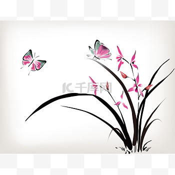 水墨蝶恋花蝴蝶兰花图片-水墨蝶恋花蝴蝶兰花图片素材免费下载-千库网