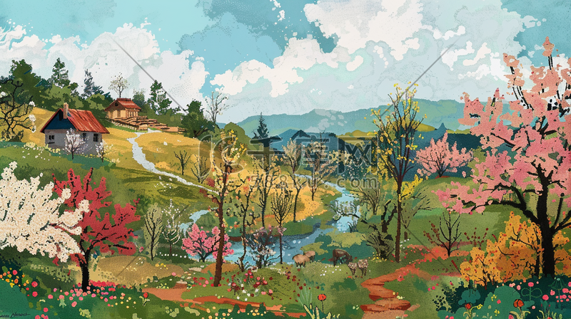 田园油画风景图片-田园油画风景素材-田园油画风景模板图片下载-千库网