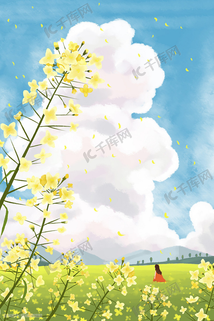 春分油菜花春日风景插画图片-千库网