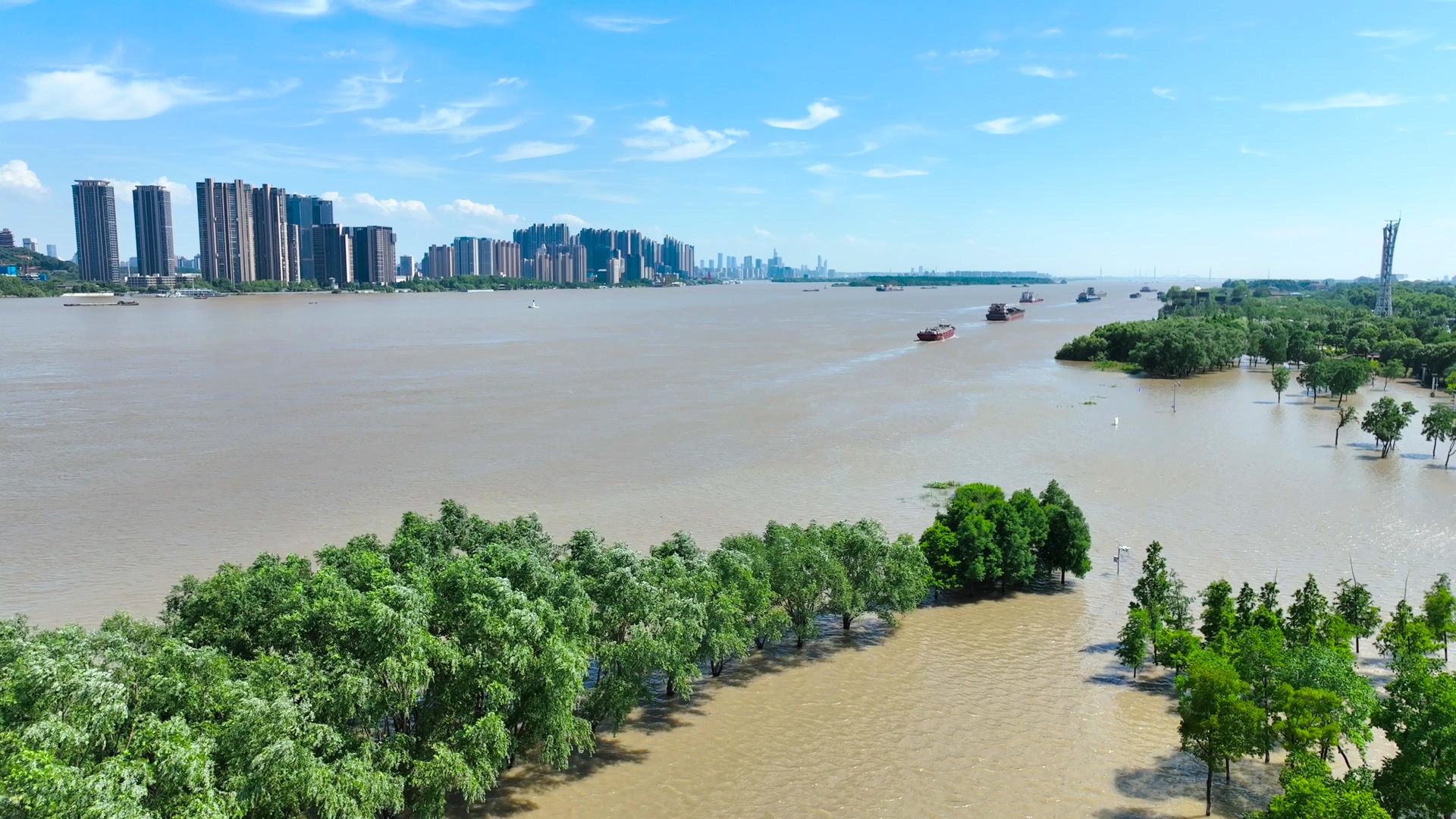 4K航拍长江水位上升洪涝灾害洪水淹没树林实拍素材视频特效素材-千库网